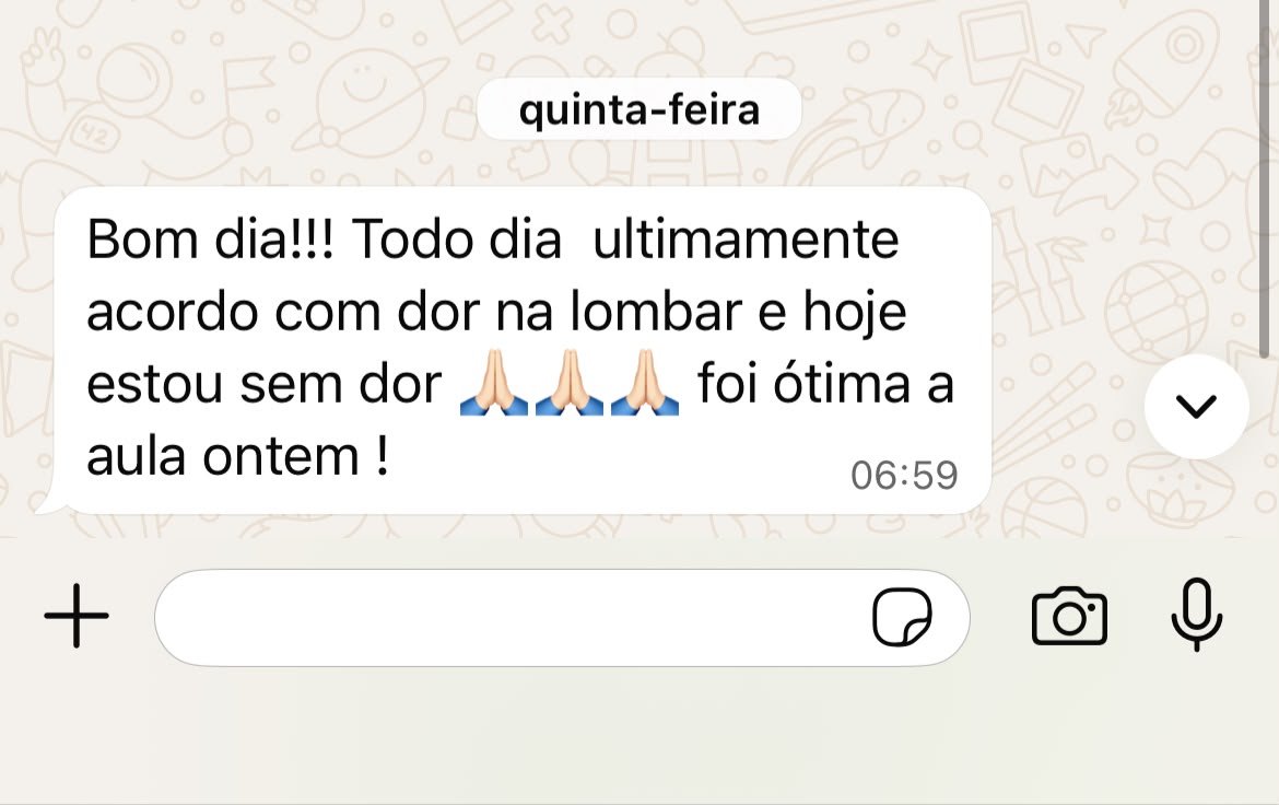 Print de mensagem de WhatsApp de aluna elogiando aula da Joelma